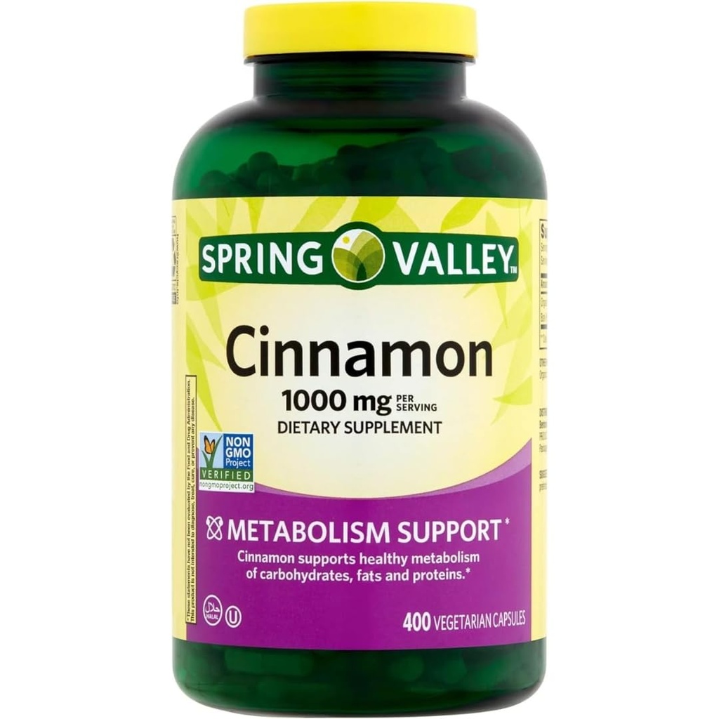 Spring Valley Cynamon Suplement diety, 1000 mg, 400 Kapsułki wegetariańskie - Wsparcie metabolizmu. Obejmuje Sticker.