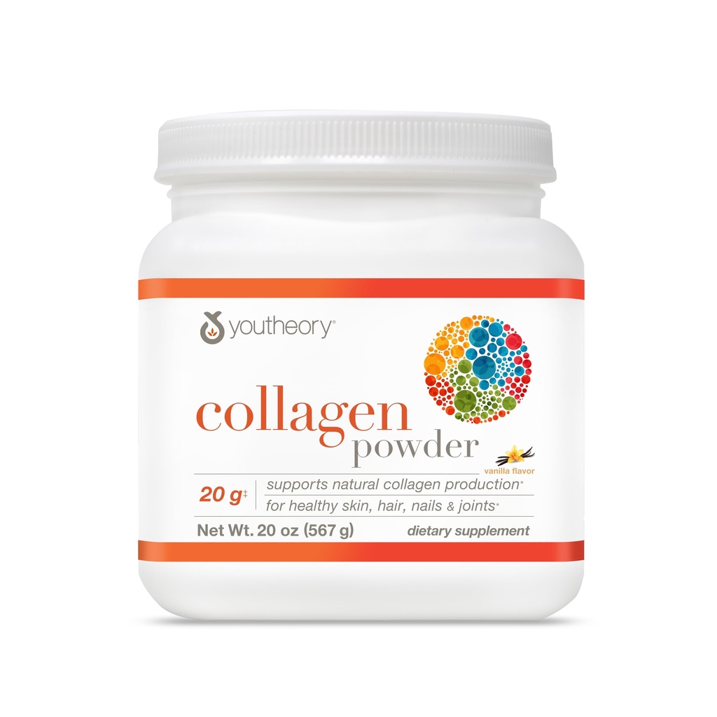YouseTheory Collagen Powder - z aminokwasami, minerałami, witaminą C & B7 (Biotin) - Wspiera zdrowe kości, mięśnie, włosy, paznokcie, skórę i łączniki * - Zhydrolizowane - Vanilla - 20 oz (21 Sług)