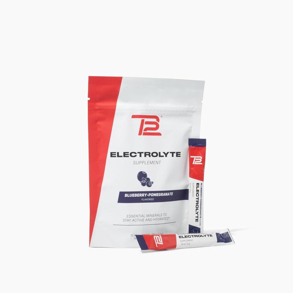 TB12 Elektrolity w proszku Pakiety Blueberry Pomegranat - Mineral- bogaty Electrolyte Proszek do szybkiego nawadniania Tom Brady - Naturalny, Niski cukier, Wegan, Gluten- Free, Łatwy do wymieszania - 15 Stickpack