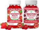 Lunakai USA Made Womens Multivitamin & Biotin Gummies Bundle - Energia i włosy, Skóra, Wsparcie paznokci - Naturalny aromat - 60 Non-GMO Gummies Każdy