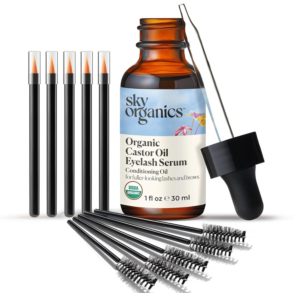 Sky Organics Organic Castor Oil Eyelash & Brow Serum, Hexane- Free Conditive Oil, który promuje Fuller Looking Rashes & Eye Brws, 100% Pure & Cold- Pressed 1 fl. Oz. / 30 ml w Ebook