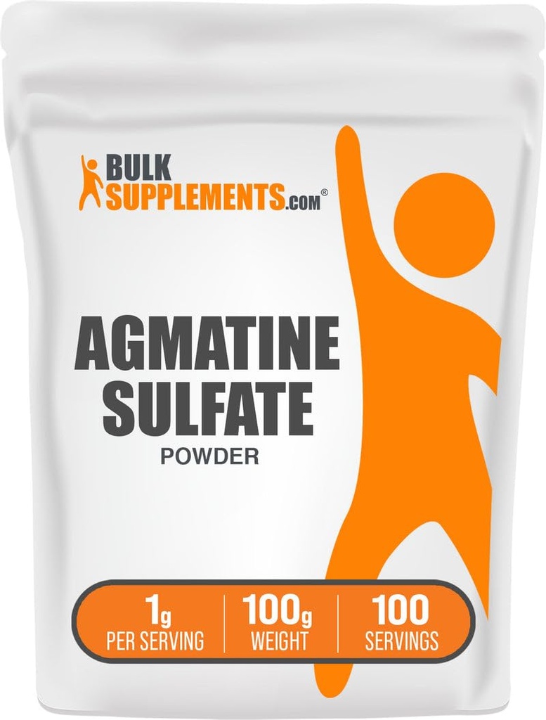 BulkSupplements.com Agmatine Siarczan w proszku - Suplement tlenku azotu, Proch przedtreningowy - Unflavored & Gluten Free, 1 g na Serving, 100 g (3.5 oz) (Opakowanie po 1)
