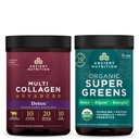 Ancient Nutrition Multi Collagen Advanced Powder Cleanse & Detox, Unflavored, 36 Servings + Organic SuperGreens Powder, Zielony Flavor, 25 Servings