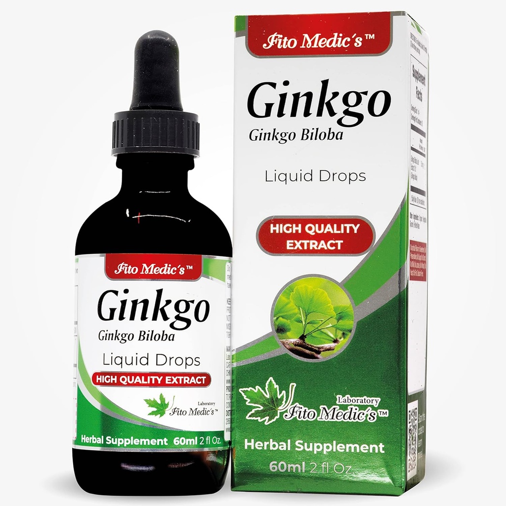 FITO MEDIC 's Lab - Ginkgo biloba, dla pamięci i koncentracji, Pure -Ginkgo biloba Extract -Ultra wysoka absorpcja, Alkohol wolny.