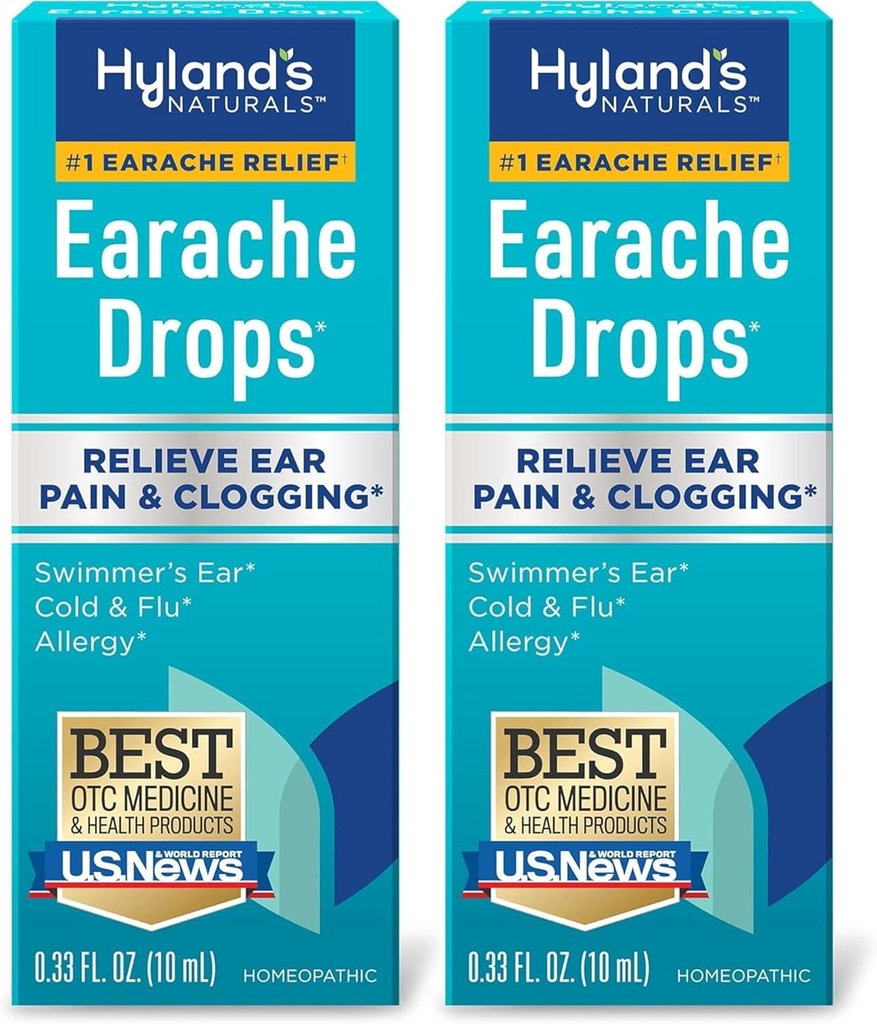 Hyland 's Erache Drops, Natural Relief of Swimmer' s Ear, Cold and Flu, Alergy Symptom, Ages 4 and up: (2 Pack)