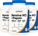 Nutricost Betaine HCl + Pepsyna 790mg, 240 kapsułek, 3 butelki (720 kapsułek)