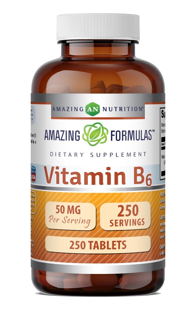 Niezwykłe witaminy B6 Pyridoxine 50mg 250 Tablets Supplement Agregat 124; Nie GMO Agregat 124; Gluten Free Agregat 124; Made in USA