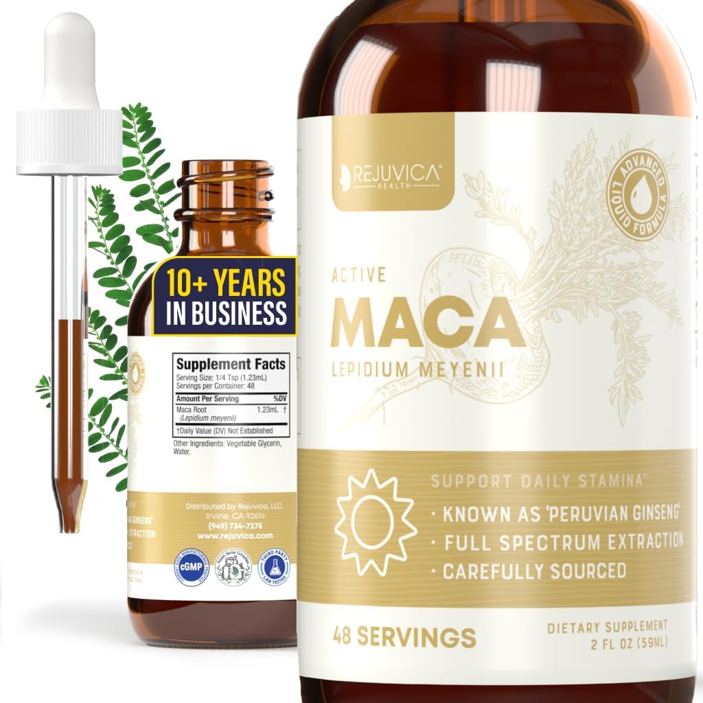 Rejuvica Health Active Maca - Advanced Maca Root Extract - Peruwiański Ginseng - Liquid Delivery for Better Absorption - Wspiera energię i witalność