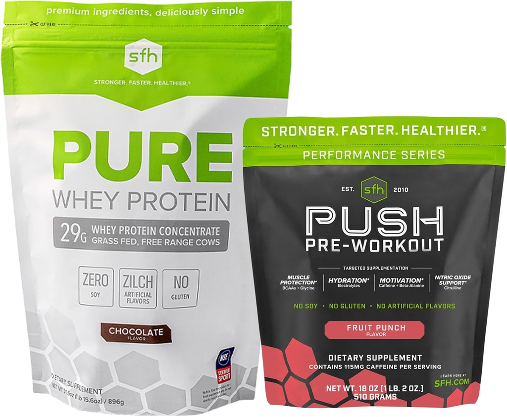 SFH Motywacja & Zysk Trening Bundle Pure Serwatka Czekoladowa Białko i Push Pre- Trening Proszek