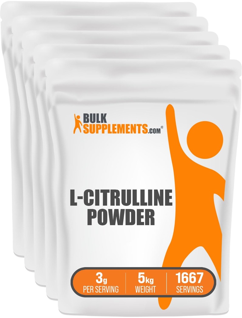 BulkSupplements.com L- Citrulline Powder - Suplement Citrulline, Suplement tlenku azotu - Unflavored & Gluten Free - 3g na służbę, 1kg (Opakowanie 5) (11 funtów)