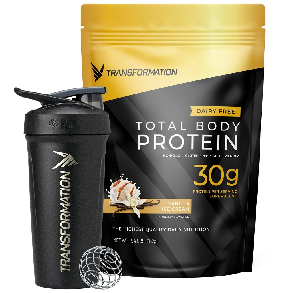 Transformacja Vanilla Protein Powder & Performance Izolacja Shaker Butelka 124; 30G Wielobiałkowa Supermieszanka 124; Kolagen Peptydy, Jajko Biały & Mieszanka roślin 124; MCT Olej 124; BCAA Amino Kwasy