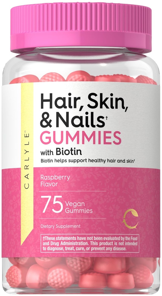 Carlyle Hair Skin and Nails Witaminy 124; 75 Gummies XI124; z Biotin i Collagen XI124; Gumy suplement dla kobiet XI124; Strawberry Flavor XI124; Non-GMO, Gluten Free