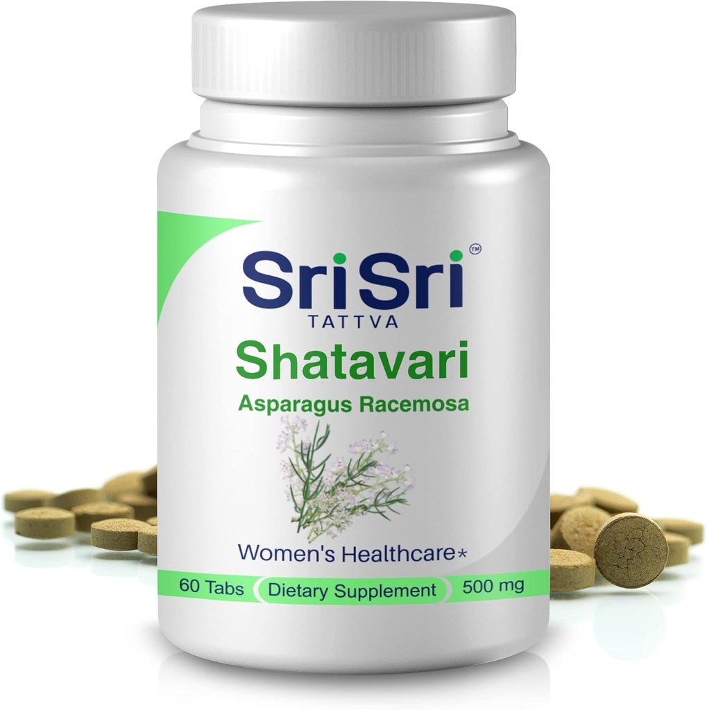 Sri Sri Tattva Shatavari Asparagus Racemosa Suplementy dietetyczne - 60 Tabletki 500mg Organic Shatavari - Reproductive Health Ayurvedic Herb dla wyważenia Vata & Pitta