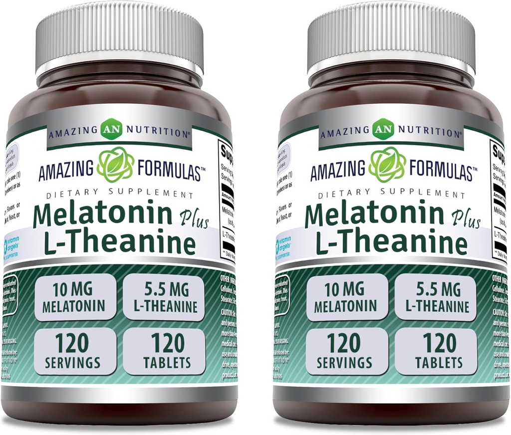 Amazing Melatonin 10 Mg Plus L- Theanine 5,5 Mg Supplement Equipment 124; 120 Tablets Evidence 124; Non-GMO Evidence 124; Gluten Free Evidence 124; Made in USA Evidence 124; Pack of 2