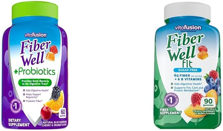 Fiber Vitafusion Well + Probiotyka 60 Hrabia i Fiber Well Fit 90 Hrabia Gummy Witamina Bundle