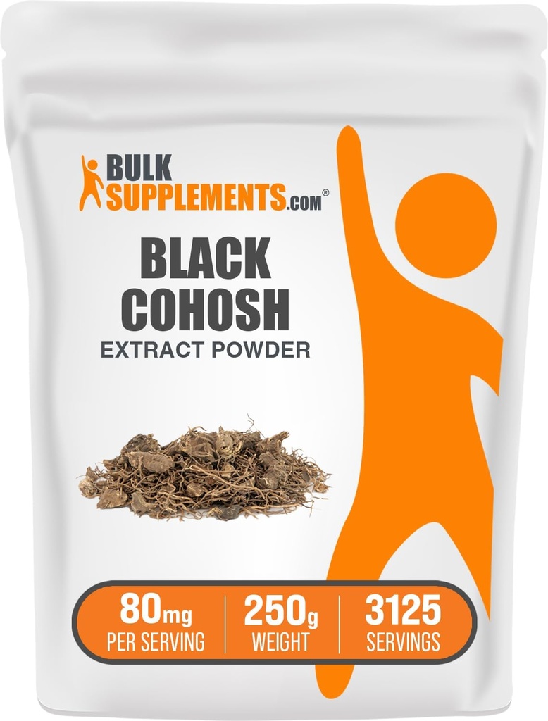 BulkSupplements.com Black Cohosh Extract Powder - z Black Cohosh Root, Herbal Supplement - Vegan & Gluten Free, 80mg per Serving, 250g (8.8 oz) (opakowanie po 1)