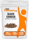 BulkSupplements.com Black Cohosh Extract Powder - z Black Cohosh Root, Herbal Supplement - Vegan & Gluten Free, 80mg per Serving, 250g (8.8 oz) (opakowanie po 1)