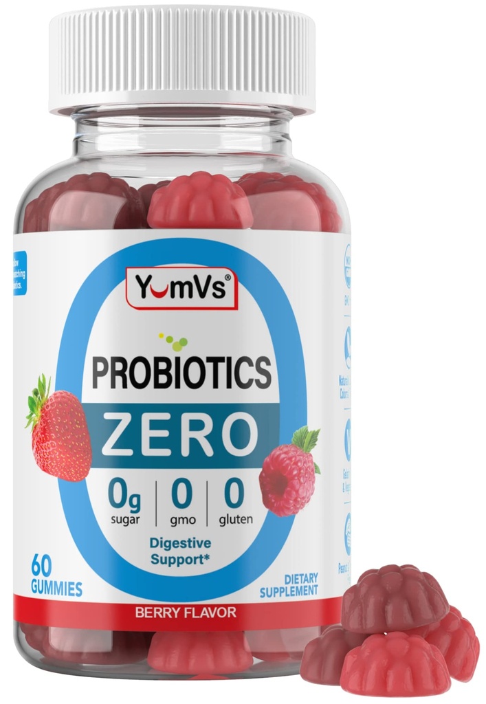 YUM- V 's - Gumiaki Probiotyczne Zero Cukru dla Zdrowia Żywieniowego - Probiotyki Wolne od Cukru dla Kobiet, Mężczyzn i Dzieci - Gut Gumiaki Probiotyczne Zdrowie dla Dorosłych i Dzieci - Suplementy Gummy Wsparcie Żywieniowe - 60ct