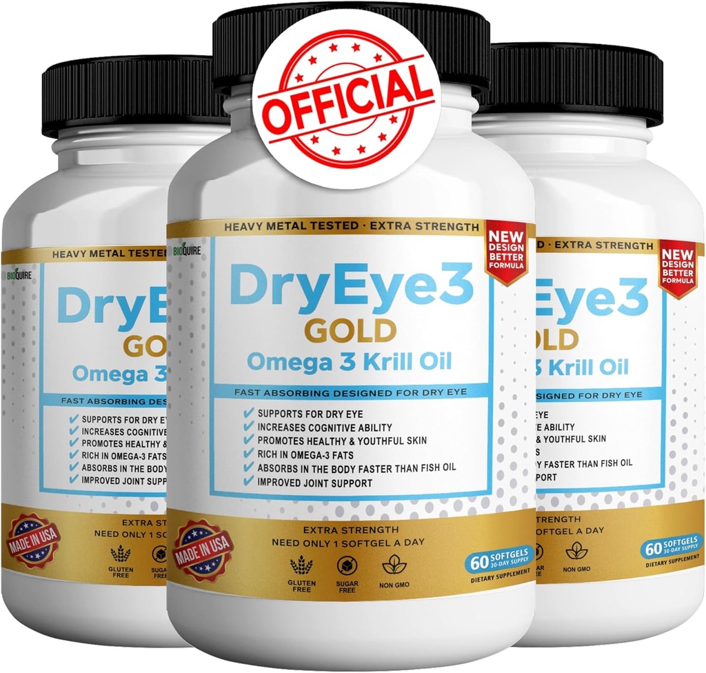 Suche oko 3 Gold Omega 3 olej krylowy Dodatkowa siła, 60 Softgels, Suche wsparcie oczu, Non-GMO, Gluten Free, Sugar Free (3)