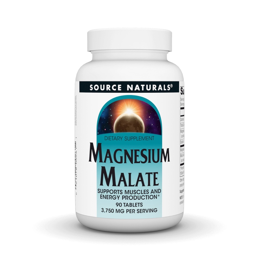 Źródło Naturals Magnezu Malate, Wspiera produkcję mięśni i energii *, NonGMO, Wegetariański suplement magnezu, 3,750 MG na Serving - 90 tabletek