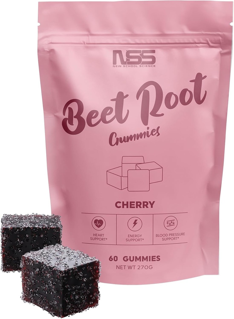 Beet Root Gummies with Cherry Flavor, Beet Chewables with Added Grape Seed Extract - Natural Color & Flavor - Beetroot Chews for Workout, Health and Wellness - 60 Beet Gummies