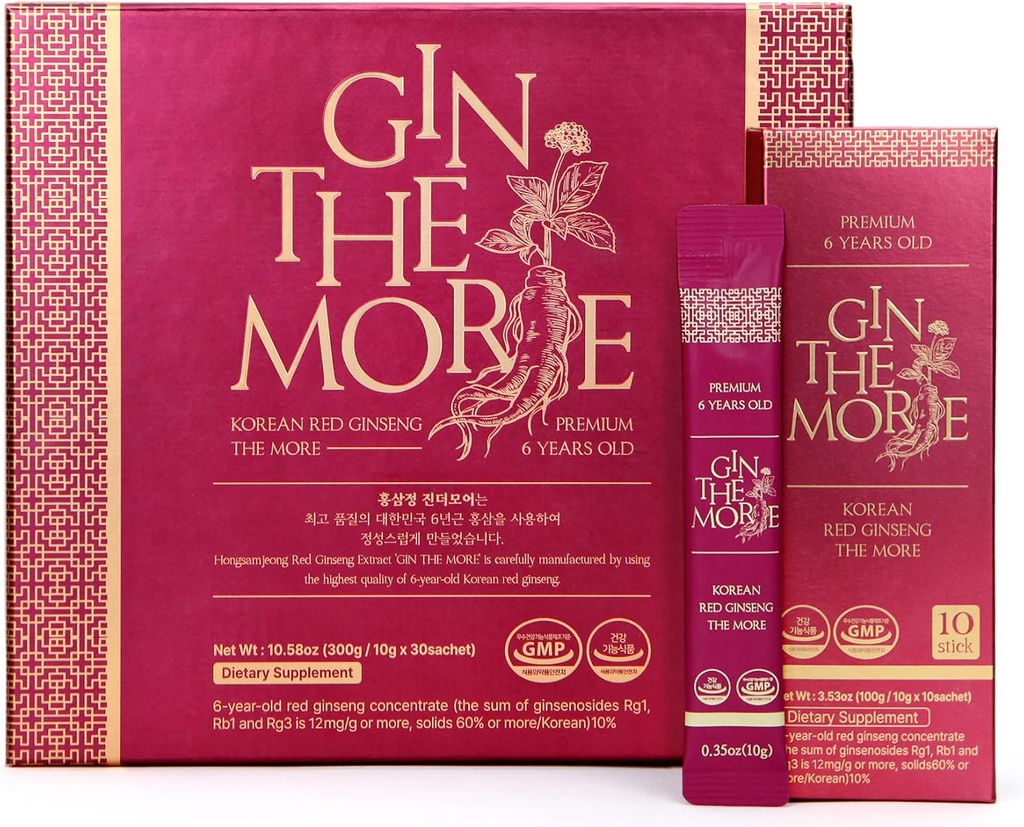 [Gin The More] Koreański czerwony Ginseng - 30 Sachets koreański Ginseng Extract - Premium Ginseng Extract 6 Year with No Conservatives, Fillers - Przyjemny smak - Żywotny Packed Immunity Shot