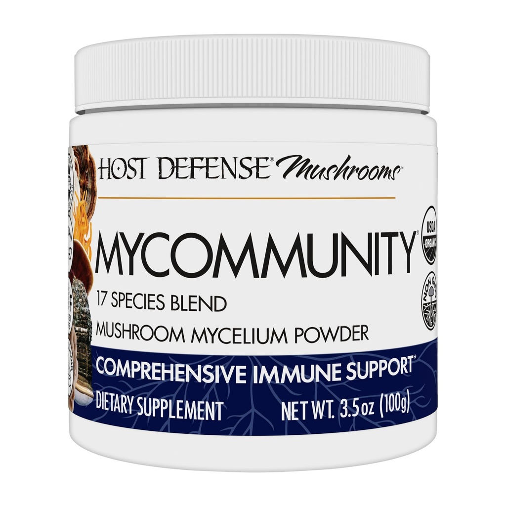 Host Defense MyCommunity Powder - 17 Species Blend Mushroom Supplement for Immune Support - Extract with Lion's Mane, Reishi, Chaga, Cordyceps, Turkey Tail & More - 100g (66 Servings)*
