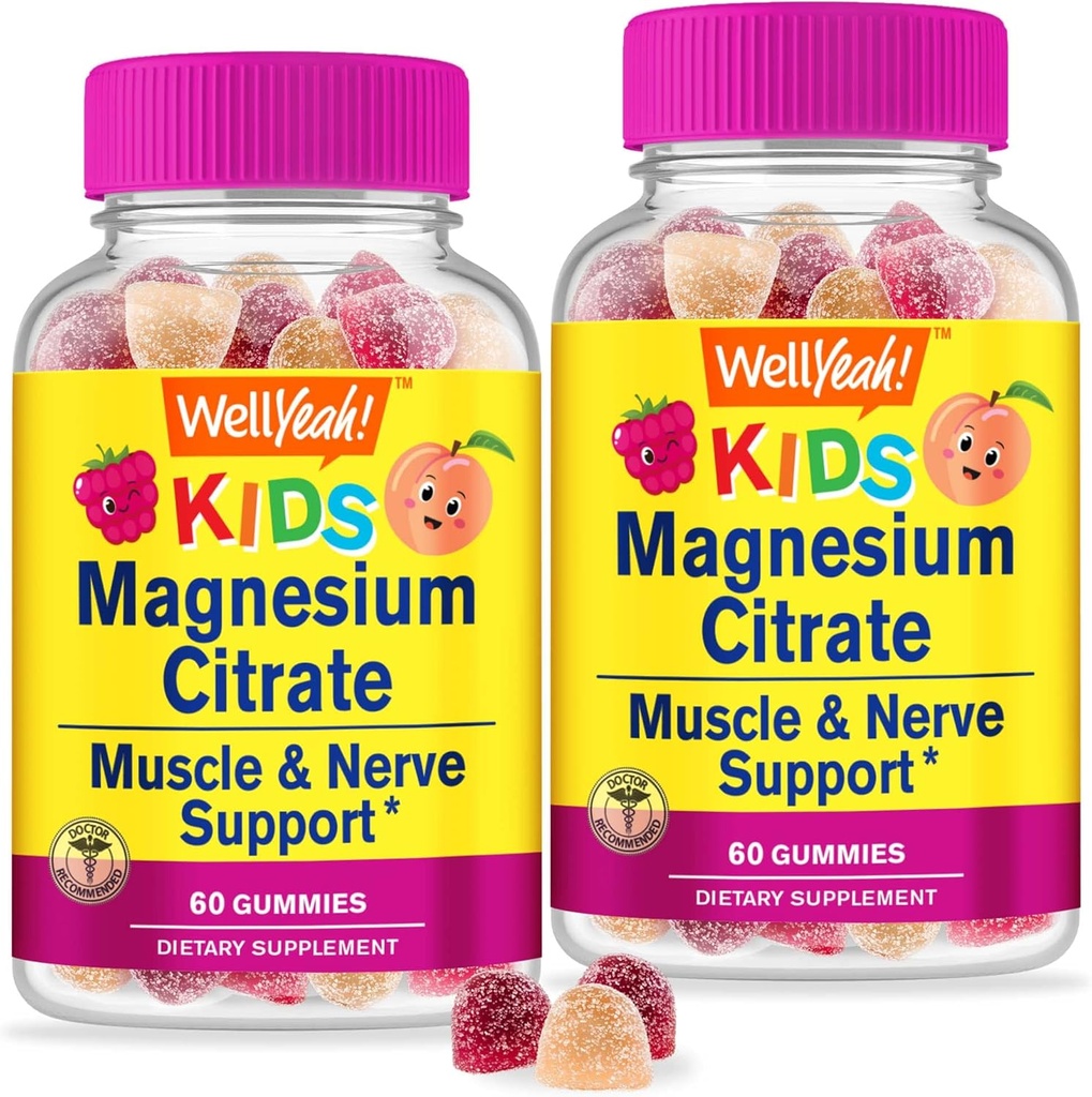 WellYeah Magnezu Gummies Citrate for Kids (2 Pack) - Suplement Stress Relief do żucia dla dzieci - Natural Calm, Mood Support, Non-GMO, Gluten Free - Natural Sourced Flavors - 60 Gummies