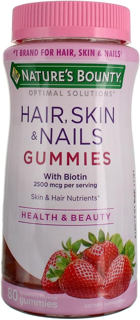 Nature 's Bounty Optimal Solutions Hair, Skin and Nails Gummies, 80 ea (Opakowanie po 2)