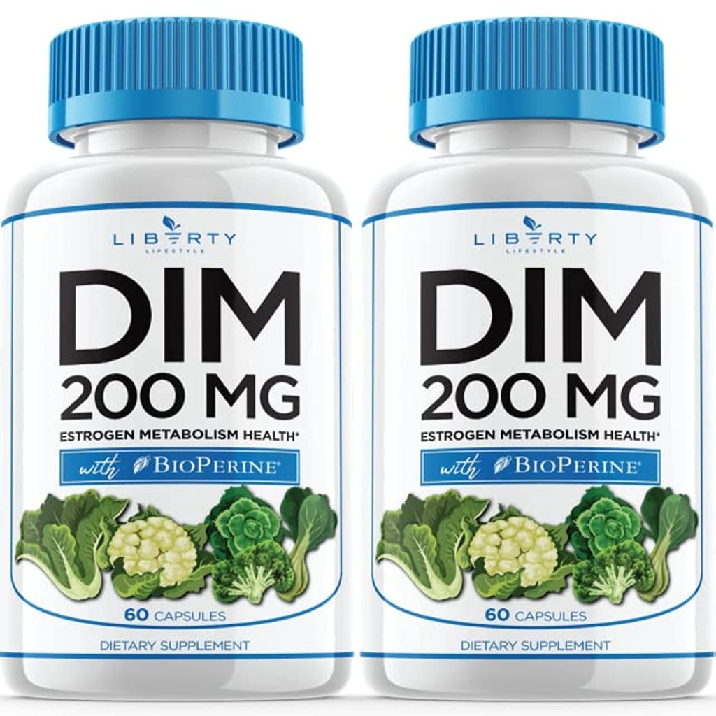 DIM Supplement 200mg - DIM Diindolylometan Plus BioPerine - Estrogen Balance, Menopauza Hormony Relief, Leczenie trądziku, Wegan - 120 Count