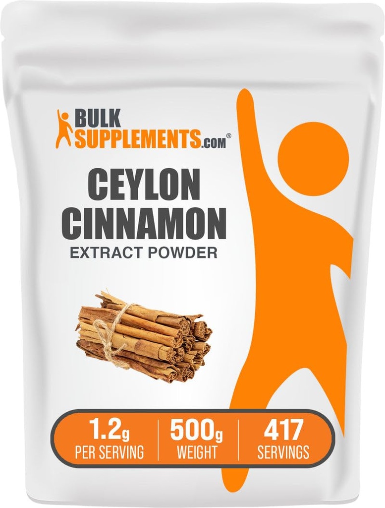 BulkSupplements.com Cynamon Bark Extract Powder - Ceylon Cynamon Supplement, Herbal Supplement - Vegan & Gluten Free, 1,2g per Serving, 500g (1,1 lbs) (Opakowanie po 1)