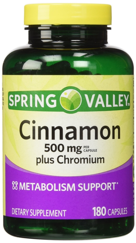 Spring Valley - Cynamon 500mg Plus chrom, Twin Pack, 2 butelki 180 kapsułek