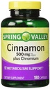 Spring Valley - Cynamon 500mg Plus chrom, Twin Pack, 2 butelki 180 kapsułek