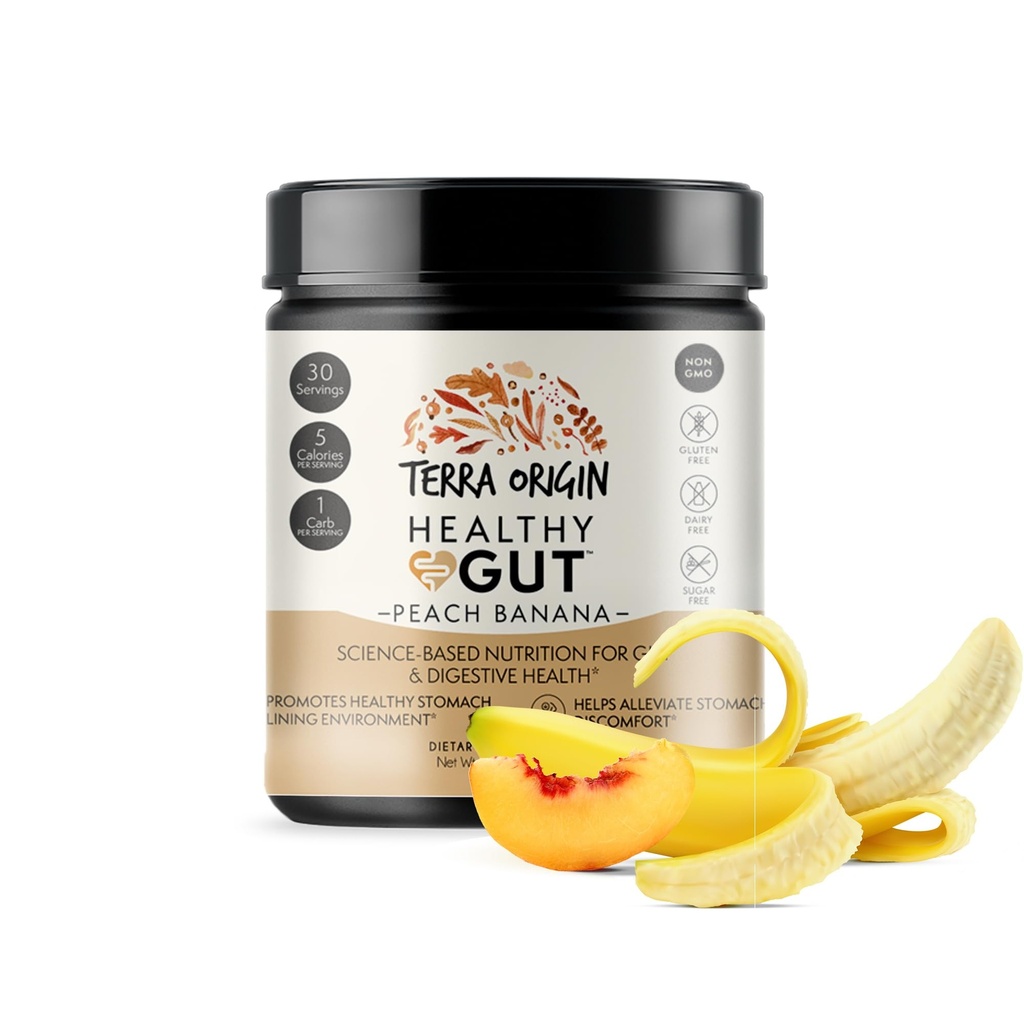 TERRA ORIGIN Zdrowy Gut Peach Banana 124; 30-Służenia z L- Glutamina, Cynk, Glukozamina, Śliski Kora Łosoś, Marszałek korzeń i więcej!