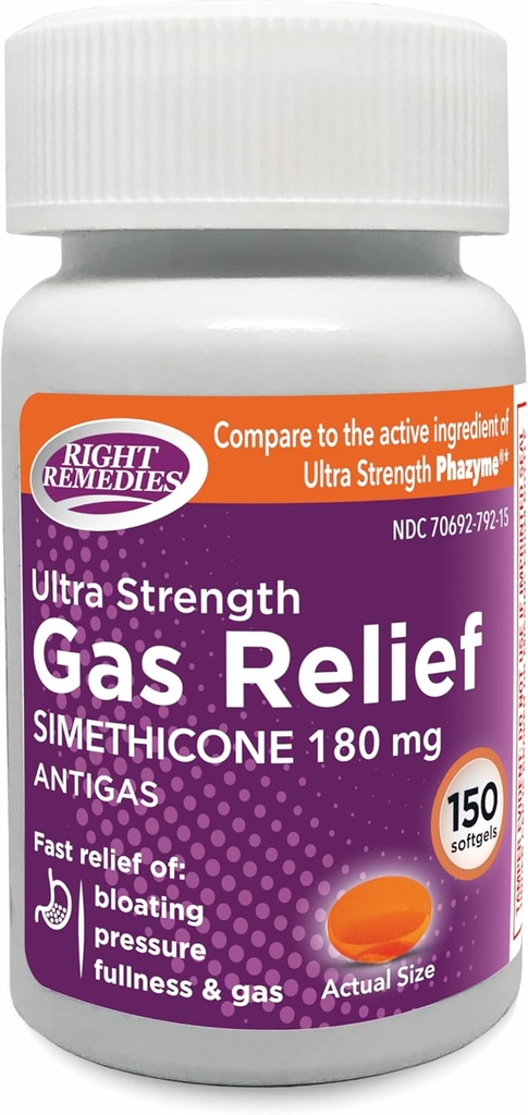 Ultra Simeticone (150 Softgels) Relief gazu Ultra siła, 180 mg Simeticone (150 Softgels) Szybka ulga od gazu, wzdęcia, pełni, Bolesny dyskomfort, Porównaj do Ultra Siła Aktywny składnik Phazyme