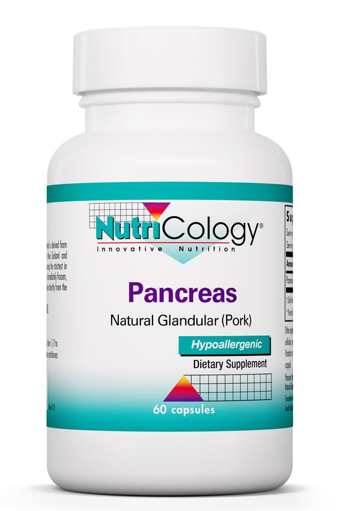 Nutricology Pancreas Pork 425mg Supplement - Pancreas Natural Glandular, Enzymy trzustki, Amylaza, Protape, Lipaza, Hipoalergiczne - 60 Hrabia
