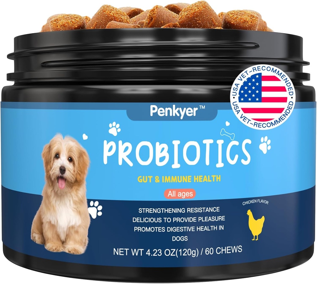 Probiotics for Dogs, Dog Probiotic Chews for Gut Immunity Health Yeast Itchy Skin Ears Puppy Probioticos Digestive Enzymes with Prebiotics Chewable Reduce Diarrhea Gas Allergies