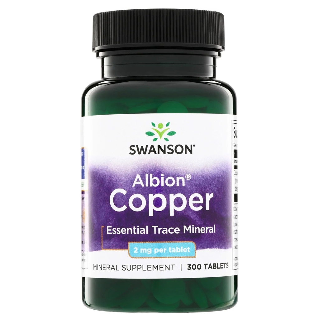Swanson Copper Mineral Supplement - 2 mg (Chelat miedzi) - Przeciwutleniacz, System immunologiczny i wsparcie komórkowe - 300 tabletek