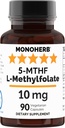 MONOHERB L- Metylofolan 5- MTHF 10 mg - 90 Kapsułki wegetariańskie - Metylowy suplement foliowy