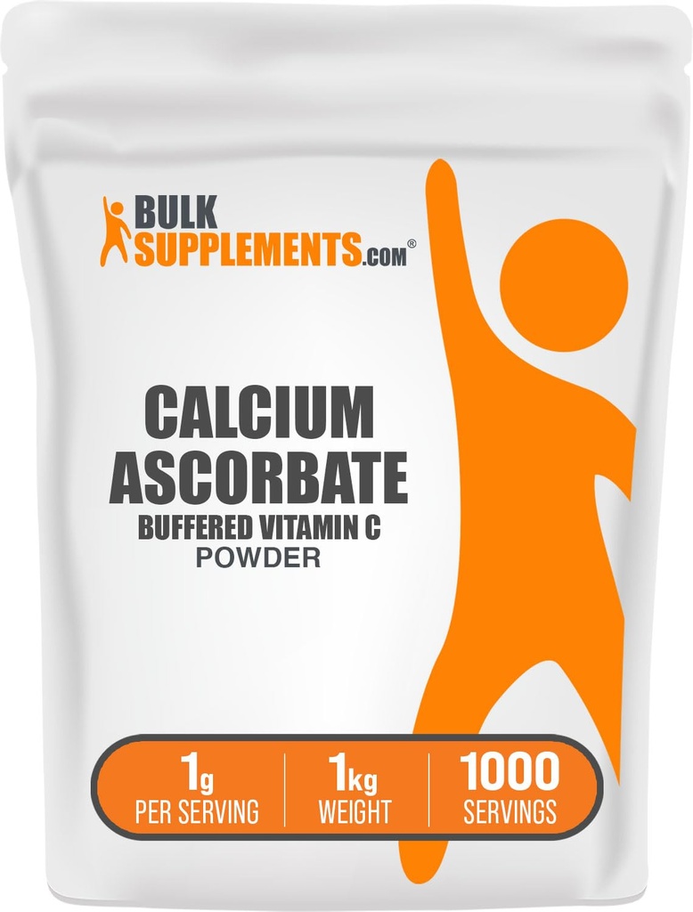 BulkSupplements.com Proszek do Askorbatu Wapnia - Buforowany Suplement Witaminy C, Proszek Wapnia - Wegan & Gluten Free, 1 g na Serving, 1 kg (2,2 kg) (Opakowanie po 1)