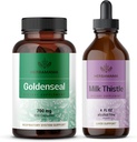 HERBAMAMA Goldenseal and Milk Thistle Kit - Bundle of 700 mg Goldenseal Root Capsules and Milk Tistle Tincture 2 fl oz - Vegan, Non-GMO, Sugar & Alcohol- Free - 2 Pack
