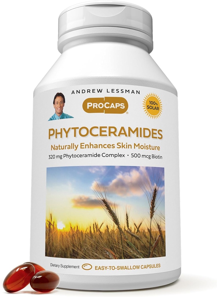 ANDREW LESSMAN Phytoceramides z Biotin 240 Softgels - Vital Natural Soisturizer. Naturalnie Ulepsza miękką, gładką, promienną skórę. Żadnych dodatków. Małe łatwe do połykania Softgels