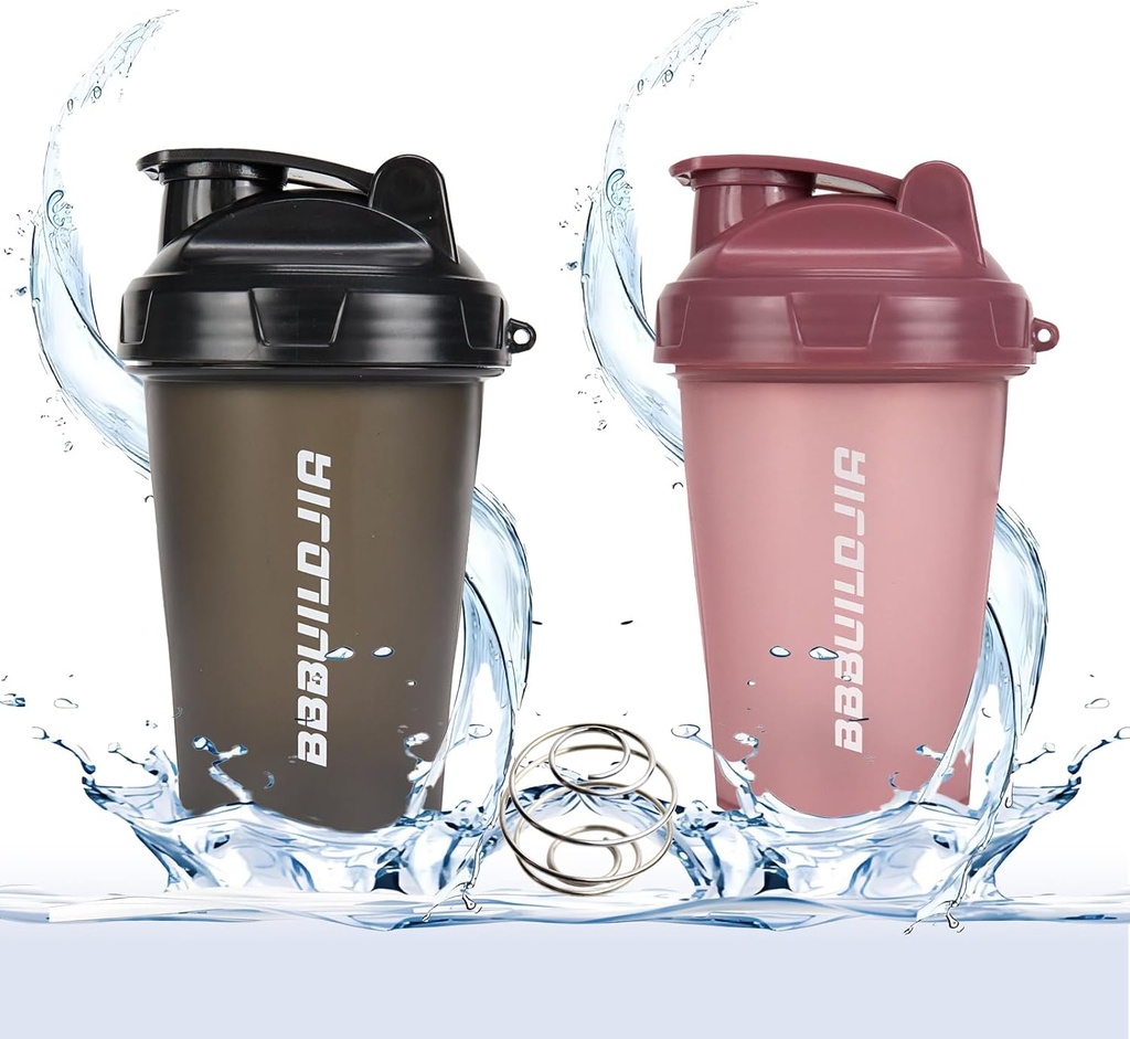 2 opakowania shaker butelka trzyma do 17oz, Mieszanie whisky z kulą, Przenośne pre Workout Drink Cup Protein, Mixes Cocktails shakes koktajle shakes, BPA Free & Zmywarka Sejf czarny / różowy
