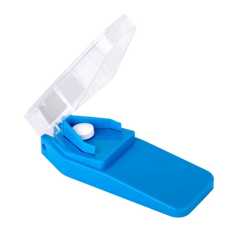 EZY DASE Pill Cutter i Splitter, Bezpieczne cięcia duże, małe i małe tabletki, Witaminy, Tabletki w połowie, Dokładne łatwe cięcie, Stal nierdzewna ostrza, Travel Sized, Łatwe w użyciu, Kolor może Vary, BPA Free