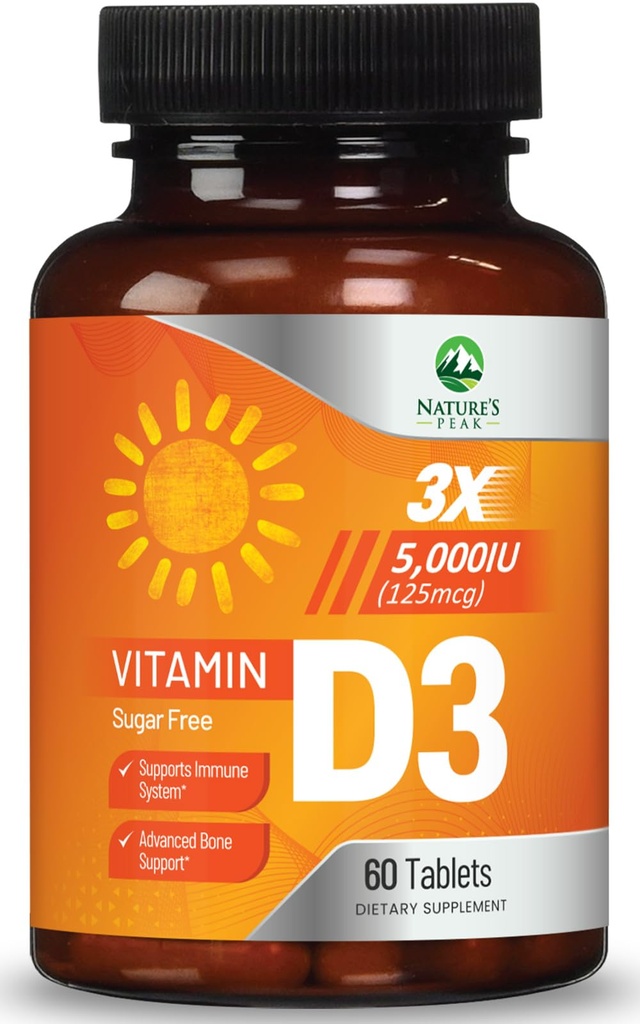 Witamina D3 5000iu (125 mcg) Wsparcie dla zdrowia immunologicznego - Wysokiej mocy witamina D Suplement diety dla kości, zębów, mięśni - Przyroda VIT D, Wegan, Gluten Free, Malina Flavor - 60 tabletek do żucia