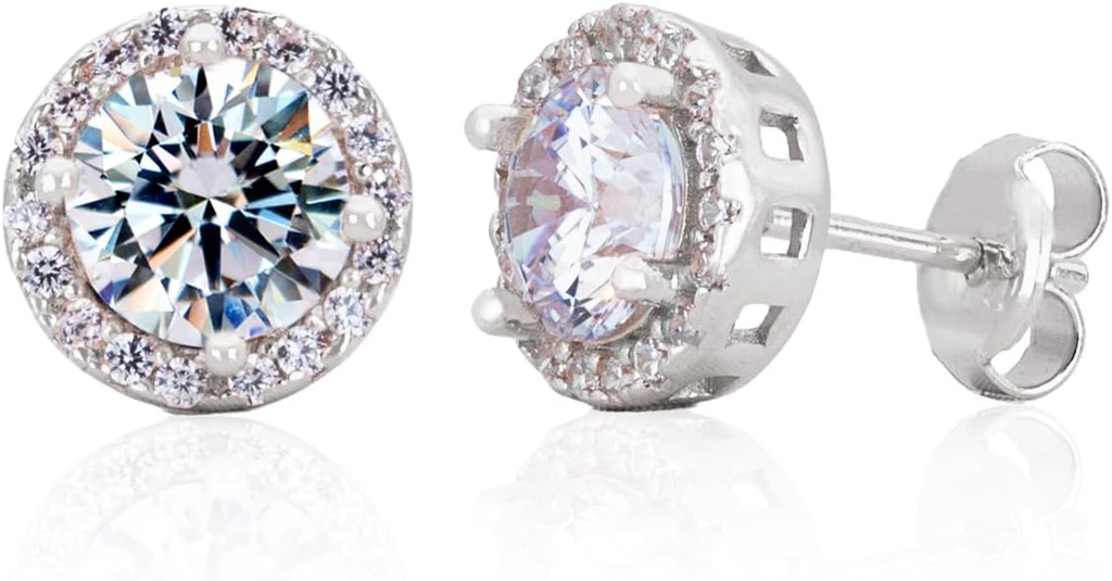 Sterling Srebrny Rękopis Zircon Gemstone Halo 9mm Kolczyki Stud