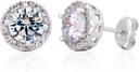 Sterling Srebrny Rękopis Zircon Gemstone Halo 9mm Kolczyki Stud