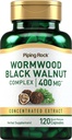 Piping Rock Wormwood Black Walnut Kapsułki 400mg Xiv124; 120 Count Xiv124; Herbal Extract Complex Xivy124; Non- GMO, Gluten Free Supplement