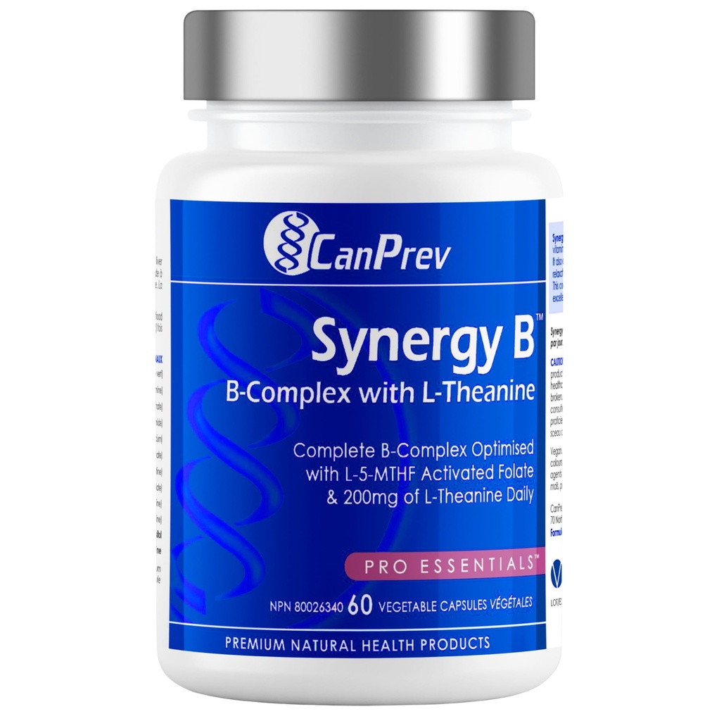 CanPoprzedni Synergy B Complex with L- Theanine 60 Capsules 30- Day Supply - Promote Mental Relaxation, Improve Energy, Cognitive Clarity and Support Body & Mind - Vegan, Non-GMO and gluten- Free