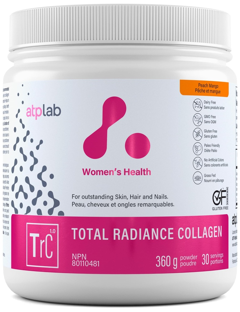ATP LAB Total Radiance Collagen - Peach Mango Flavor, 360g - Collagen Peptydes Powder for Women - Zhydrolizowany suplement białka kolagenu z biotyną